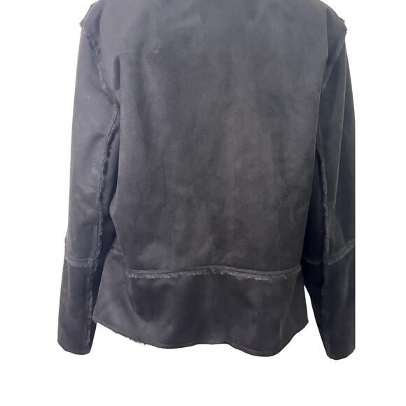Max Studio Short Jacket Faux Fur Lining Suede Hook Eye Closure Black Large NWOT - Picture 7 of 9